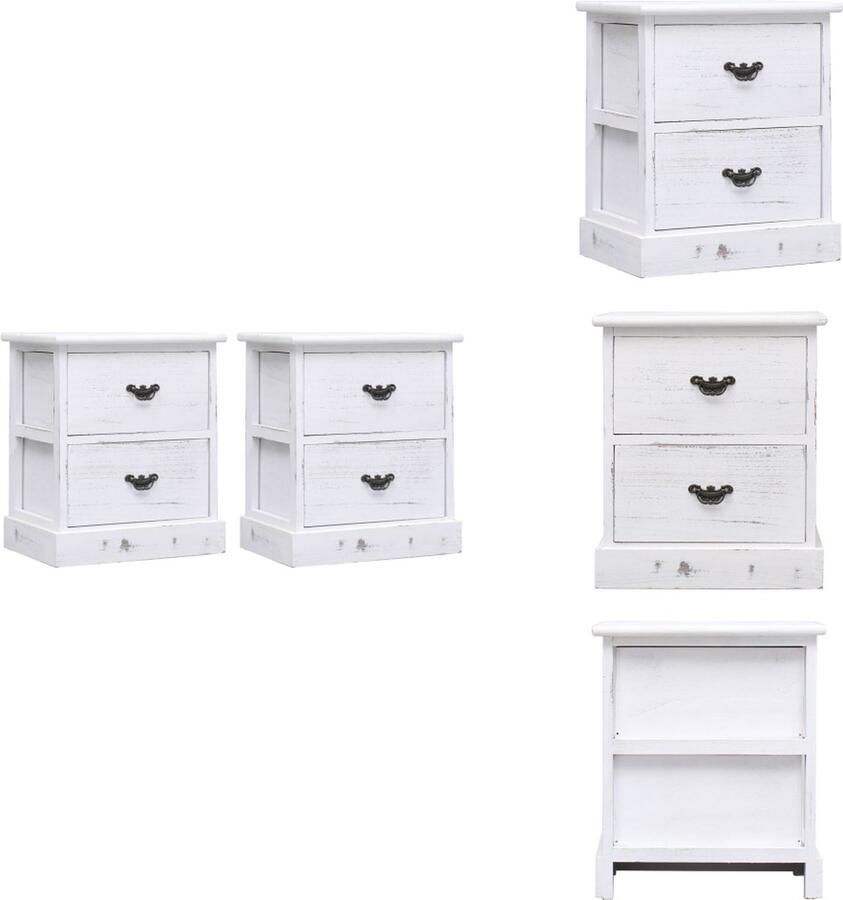 VidaXL Nachtkastje Nachtkastjes Nachtkast Nachtkasten Nachtkastjes 2 st 38x28x45 cm paulowniahout wit