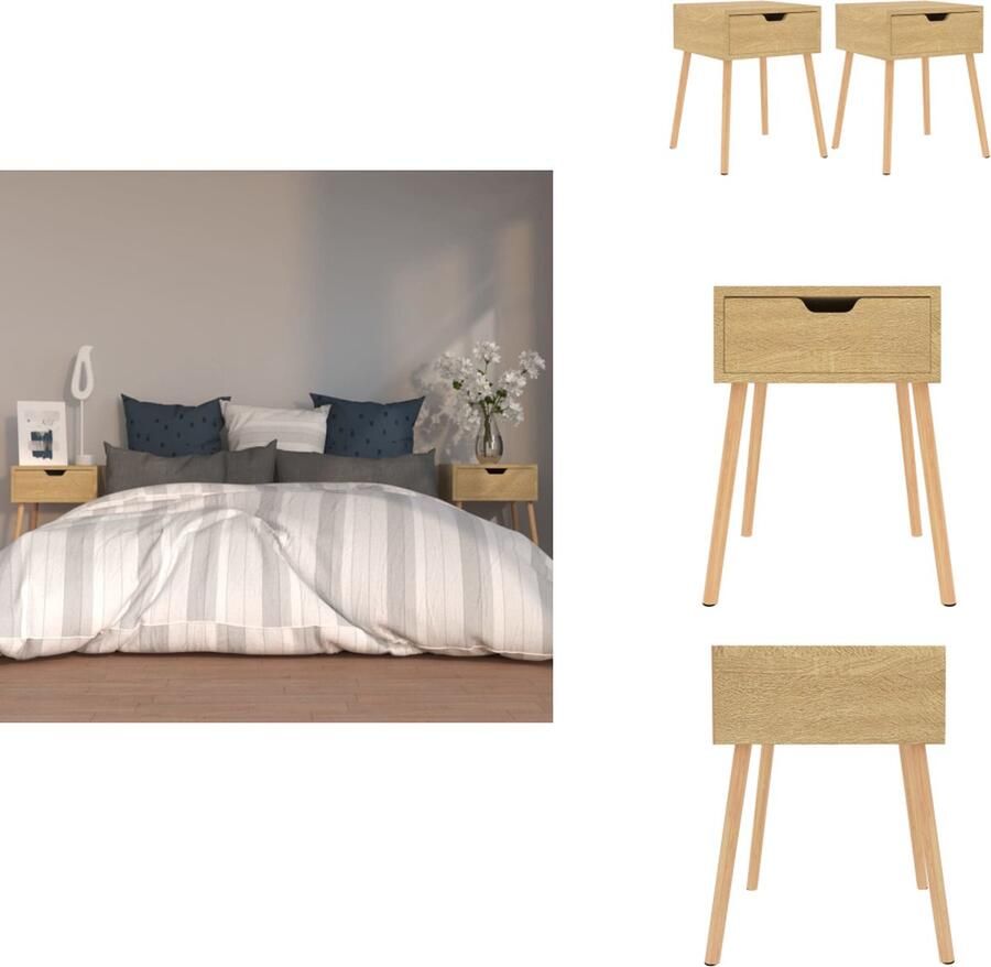 VidaXL Nachtkastje Nachtkastjes Nachtkast Nachtkasten Nachtkastjes 2 st 40x40x56 cm bewerkt hout sonoma eikenkleurig