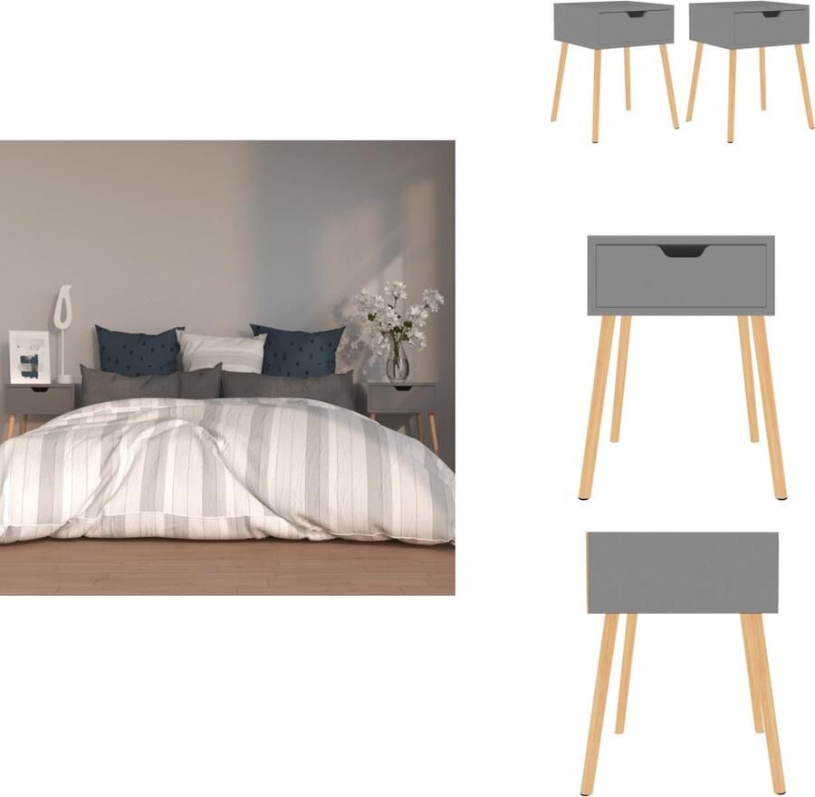 VidaXL Nachtkastje Nachtkastjes Nachtkast Nachtkasten Nachtkastjes 2 st 40x40x56 cm bewerkt hout grijs