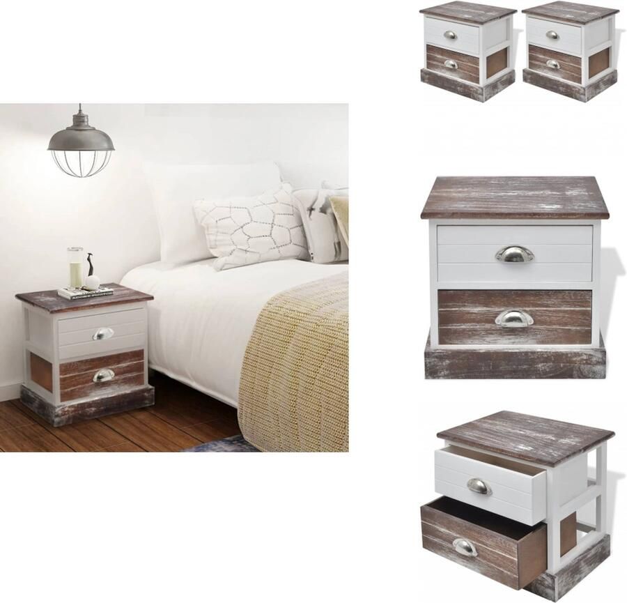 VidaXL Nachtkastje Nachtkastjes Nachtkast Nachtkasten Nachtkastjes bruin en wit 2 st