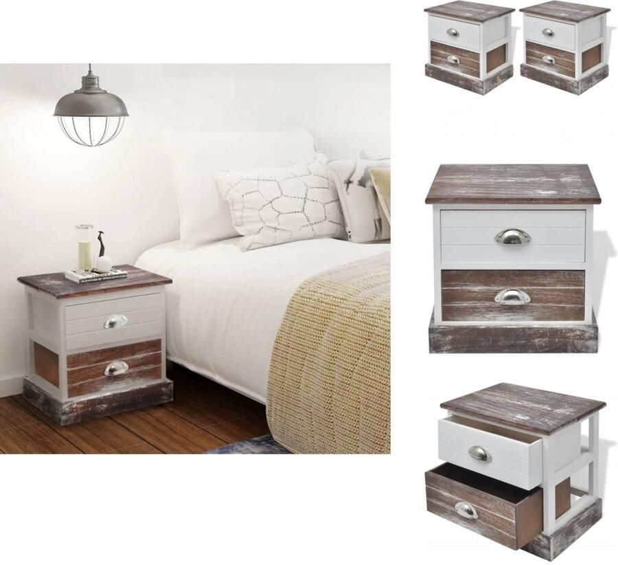 VidaXL Nachtkastje Nachtkastjes Nachtkast Nachtkasten Nachtkastjes bruin en wit 2 st - Foto 2