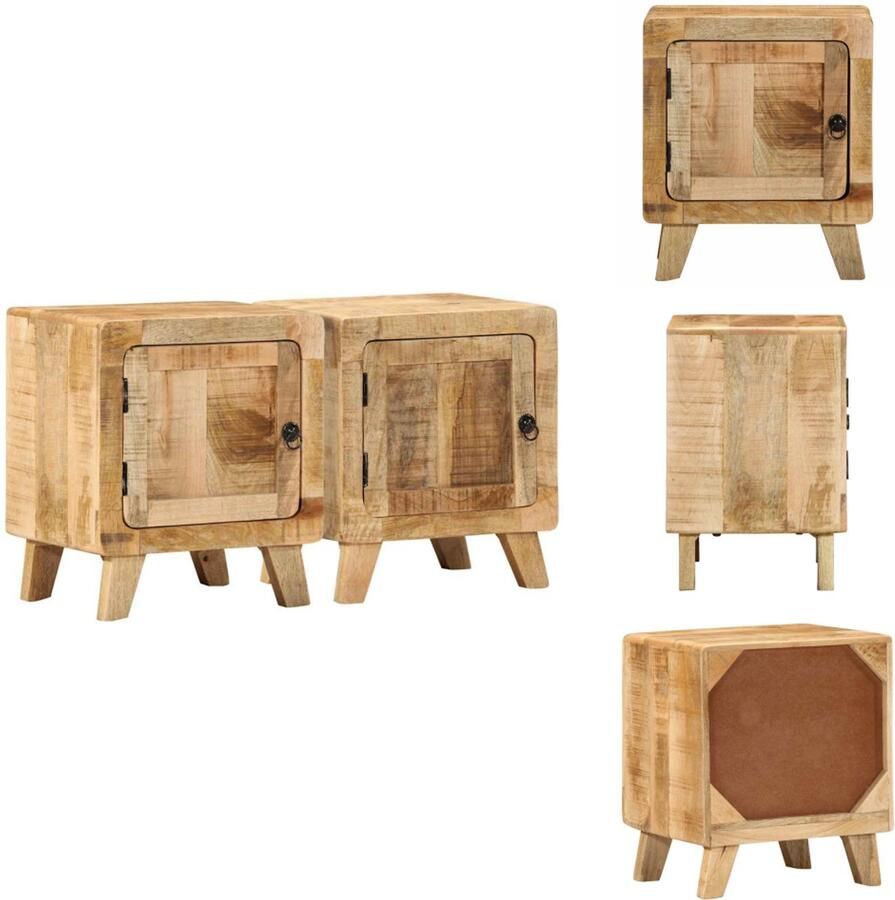 VidaXL Nachtkastje Nachtkastjes Nachtkastje 2 st 40x32x46 cm massief hout ruw mangohout