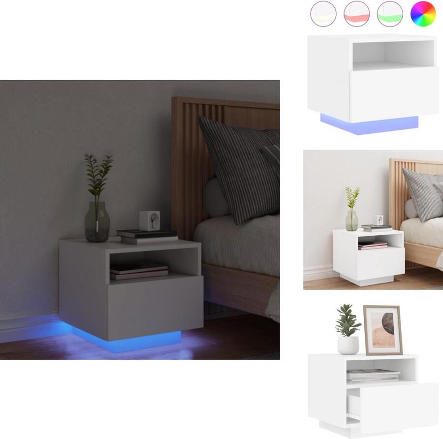VidaXL Nachtkastje Nachtkastjes Nachtkastje Met LED Nachtkastje Met LED-verlichting Nachtkastje met LED-verlichting 40x39x37 cm wit