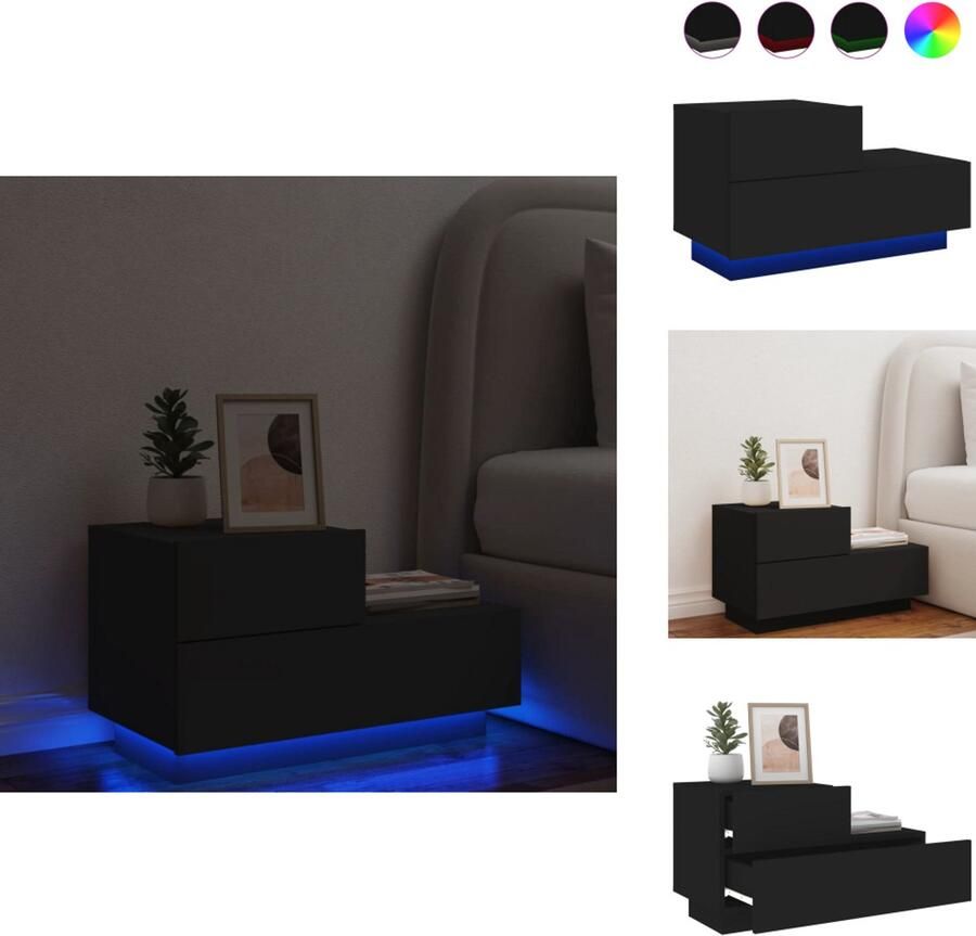 The Living Store Nachtkastje met LED-verlichting 70x36x40 5 cm zwart Nachtkastje Nachtkastjes Nachtkastje Met LED Nachtkastje Met LED-verlichting - Foto 3