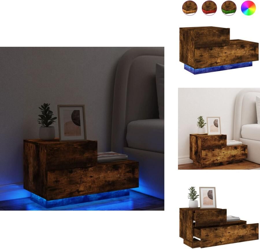 VidaXL Nachtkastje Nachtkastjes Nachtkastje Met LED Nachtkastje Met LED-verlichting Nachtkastje met LED-verlichting 70x36x40 5 cm gerookt eiken