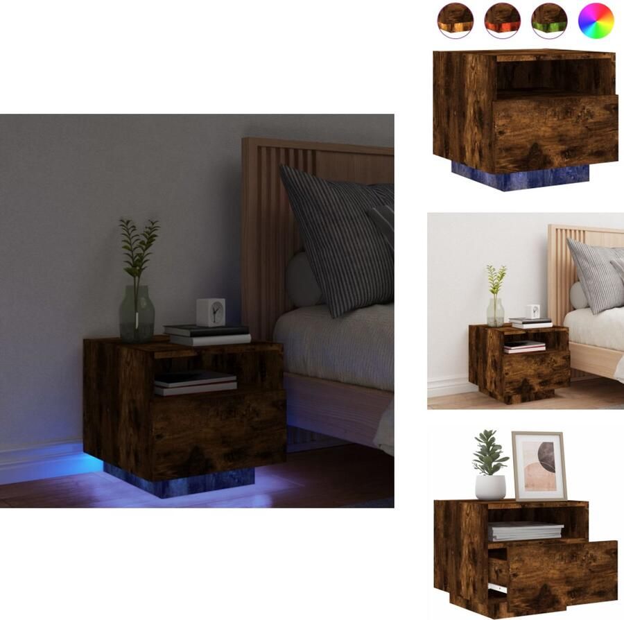 VidaXL Nachtkastje Nachtkastjes Nachtkastje Met LED Nachtkastje Met LED-verlichting Nachtkastje met LED-verlichting 40x39x37 cm gerookt eikenkleur