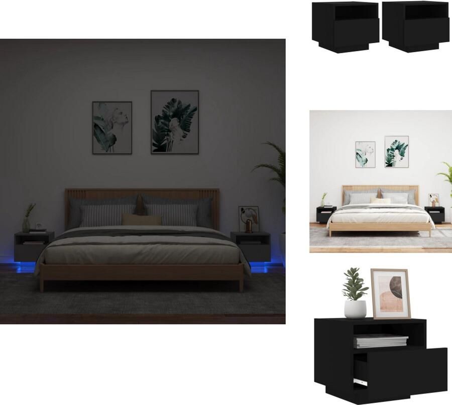 VidaXL Nachtkastje Nachtkastjes Nachtkastje Met LED Nachtkastje Met LED-verlichting Nachtkastjess met LED-verlichting 2 st 40x39x37 cm zwart
