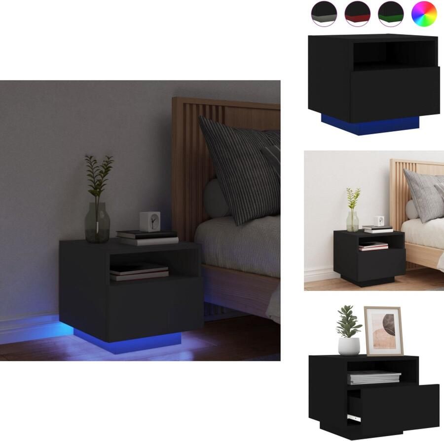 VidaXL Nachtkastje Nachtkastjes Nachtkastje Met LED Nachtkastje Met LED-verlichting Nachtkastje met LED-verlichting 40x39x37 cm zwart