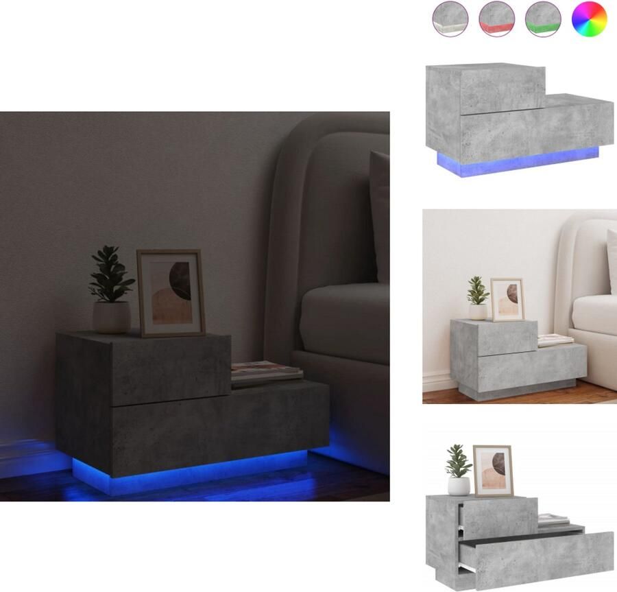 VidaXL Nachtkastje Nachtkastjes Nachtkastje Met LED Nachtkastje Met LED-verlichting Nachtkastje met LED-verlichting 70x36x40 5 cm betongrijs
