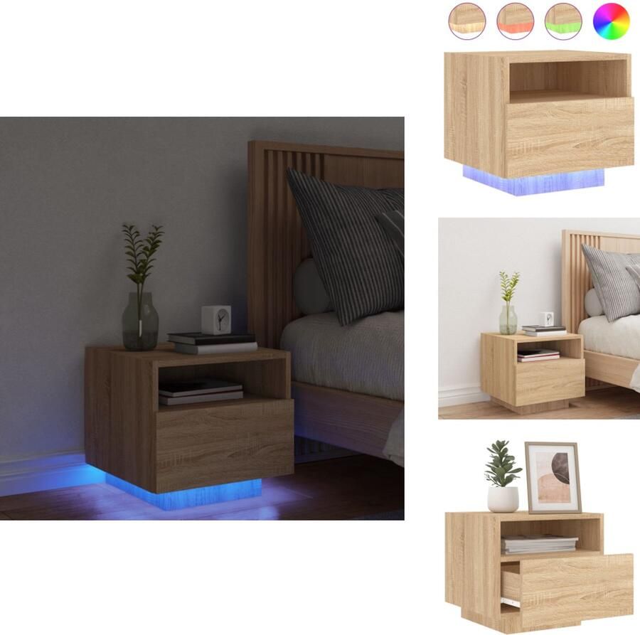 VidaXL Nachtkastje Nachtkastjes Nachtkastje Met LED Nachtkastje Met LED-verlichting Nachtkastje met LED-verlichting 40x39x37 cm sonoma eikenkleurig