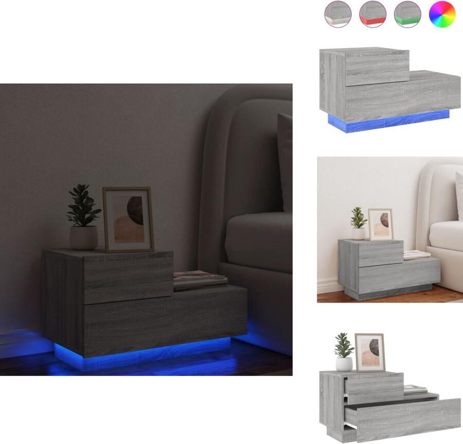 VidaXL Nachtkastje Nachtkastjes Nachtkastje Met LED Nachtkastje Met LED-verlichting Nachtkastje met LED-verlichting 70x36x40 5 cm grijs sonoma