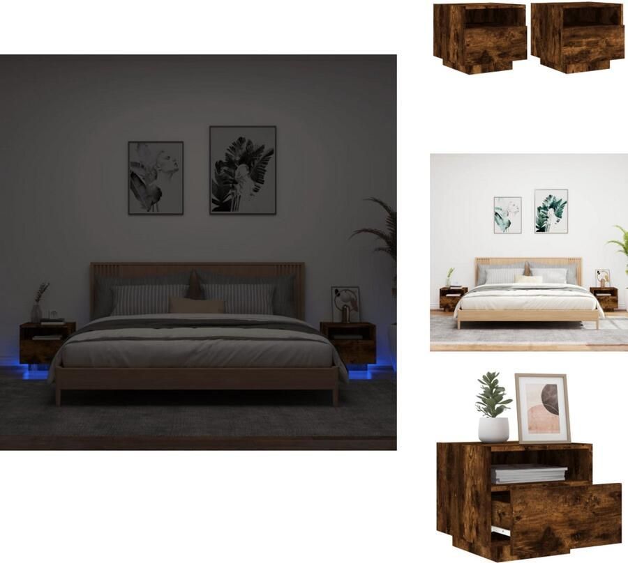 VidaXL Nachtkastje Nachtkastjes Nachtkastje Met LED Nachtkastje Met LED-verlichting Nachtkastjes met LED-verlichting 2 st 40x39x37 cm gerookt eiken