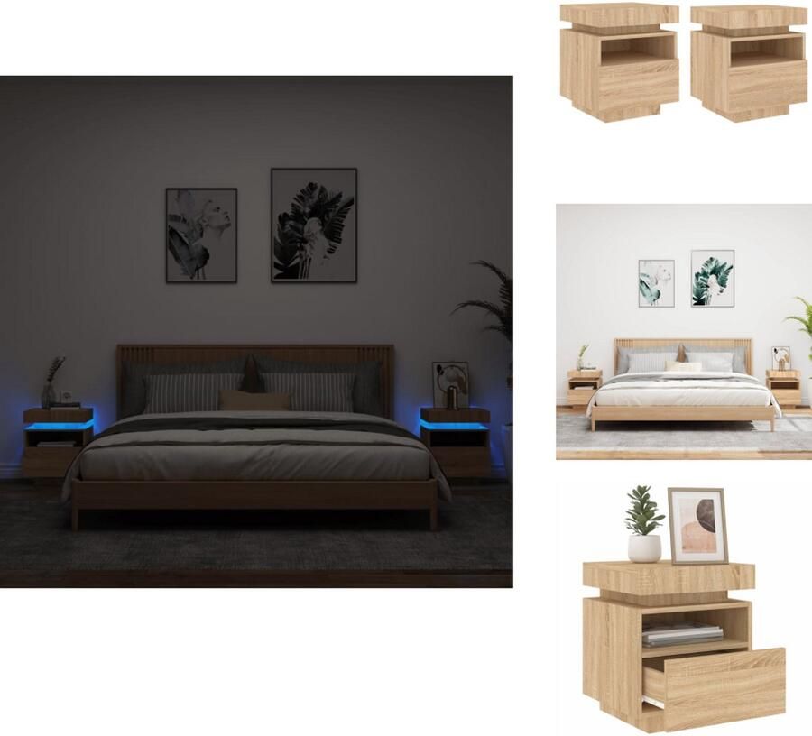 VidaXL Nachtkastje Nachtkastjes Nachtkastje Met LED Nachtkastje Met LED-verlichting Nachtkastjes met LED 2 st 40x39x48 5 cm sonoma eikenkleurig