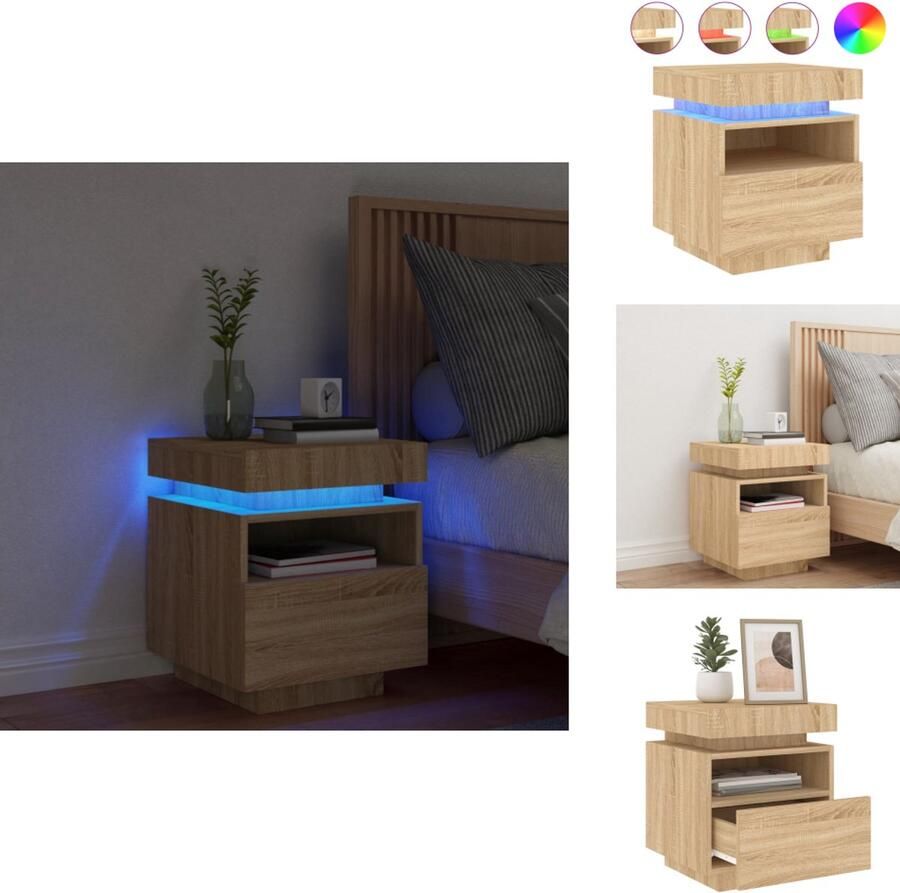 VidaXL Nachtkastje Nachtkastjes Nachtkastje Met LED Nachtkastje Met LED-verlichting Nachtkastje met LED-verlichting 40x39x48 5 cm sonoma eikenkleur
