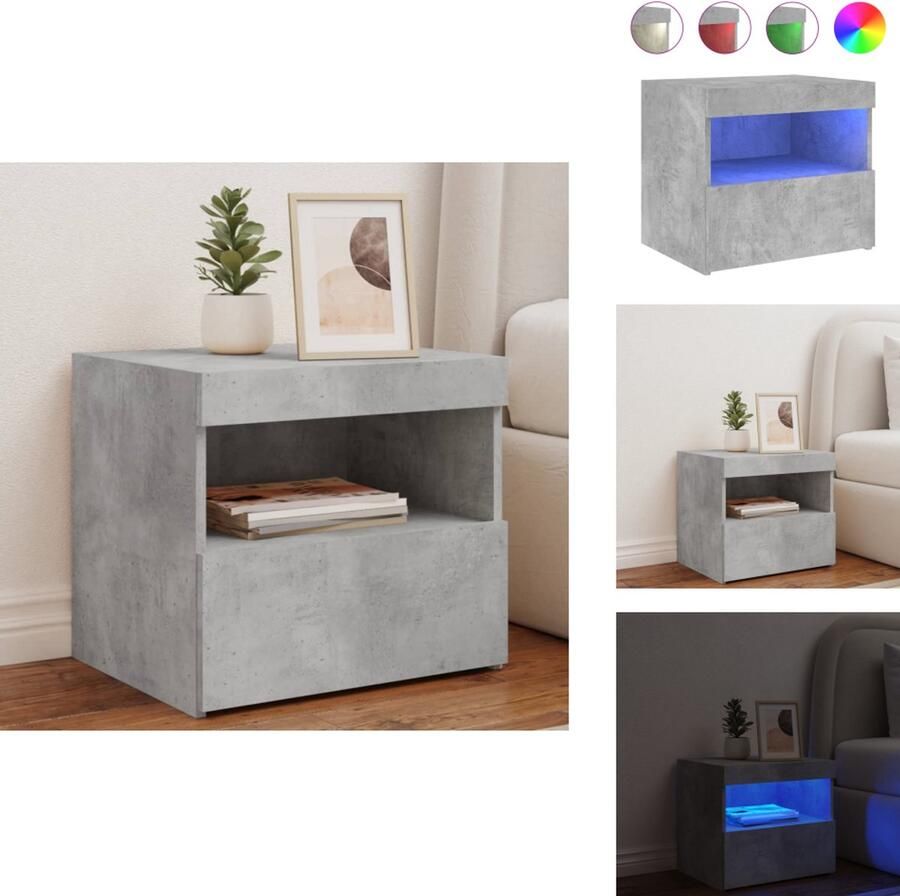 VidaXL Nachtkastje Nachtkastjes Nachtkastje met LED-verlichting 50x40x45 cm betongrijs