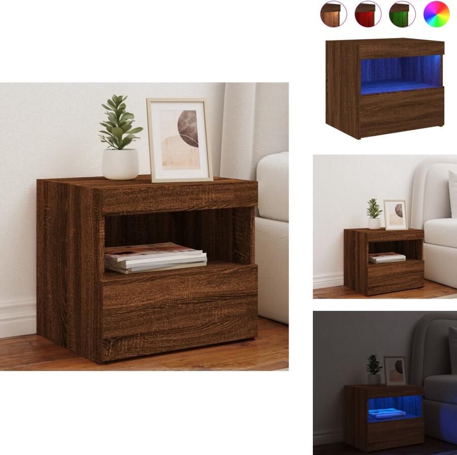 VidaXL Nachtkastje Nachtkastjes Nachtkastje met LED-verlichting 50x40x45 cm bruin eikenkleur