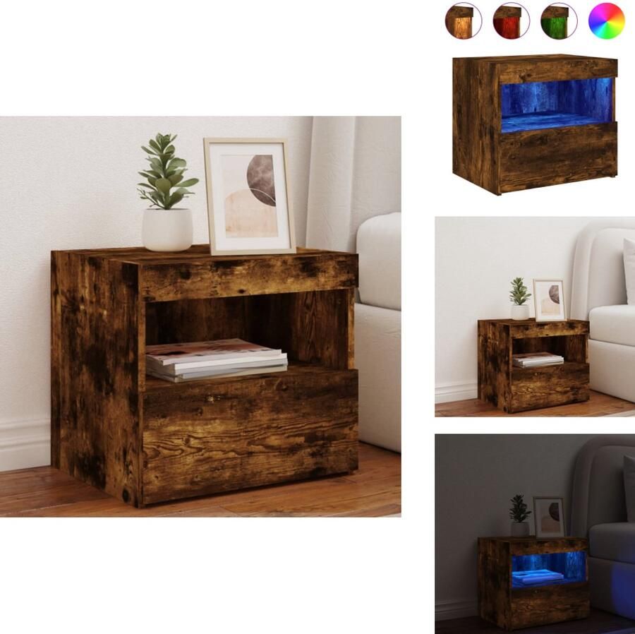 VidaXL Nachtkastje Nachtkastjes Nachtkastje met LED-verlichting 50x40x45 cm gerookt eikenkleur