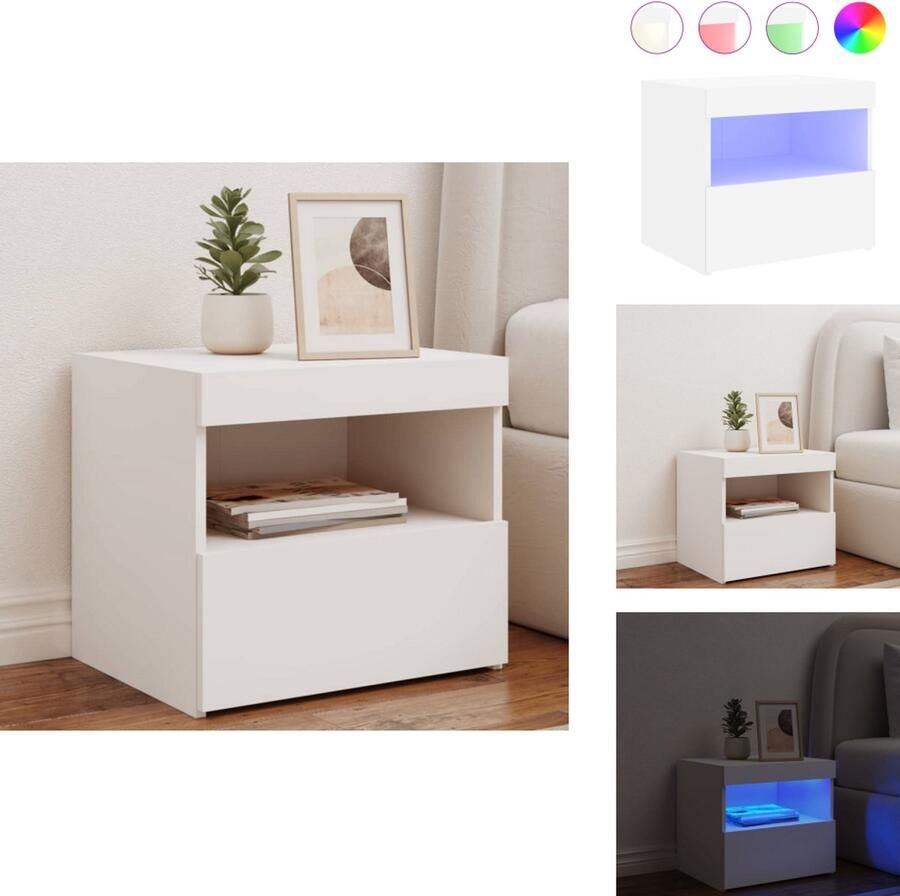 VidaXL Nachtkastje Nachtkastjes Nachtkastje met LED-verlichting 50x40x45 cm wit