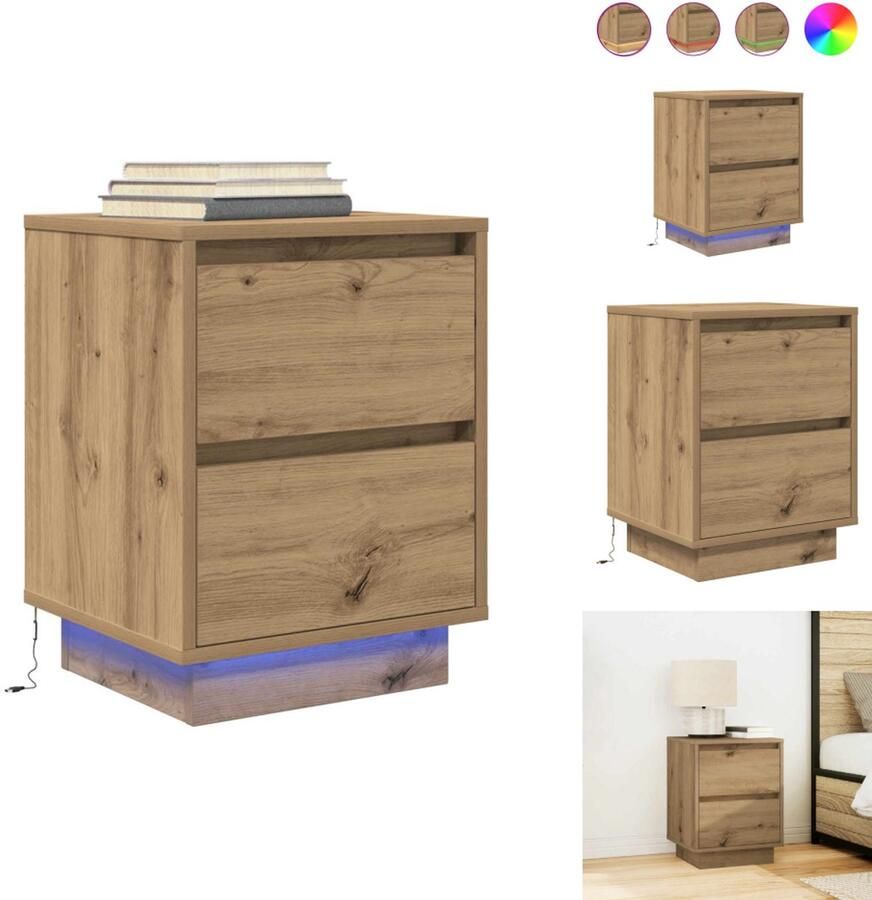 VidaXL Nachtkastje Nachtkastjes -nachtkastje Nachtkastje met LED-verlichting 38x34x50 cm artisanaal eiken