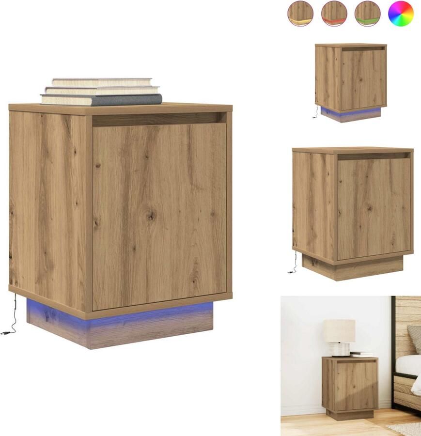 VidaXL Nachtkastje Nachtkastjes -nachtkastje Nachtkastje met LED-verlichting 38x34x50 cm artisanaal eiken