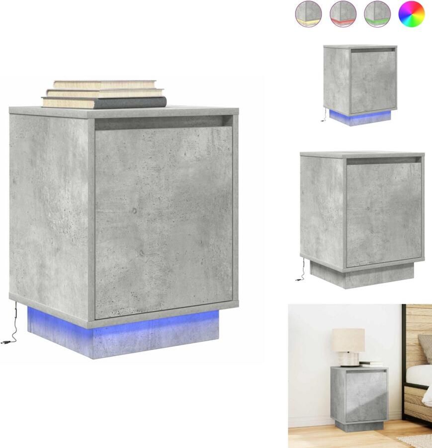 VidaXL Nachtkastje Nachtkastjes -nachtkastje Nachtkastje met LED-verlichting 38x34x50 cm betongrijs