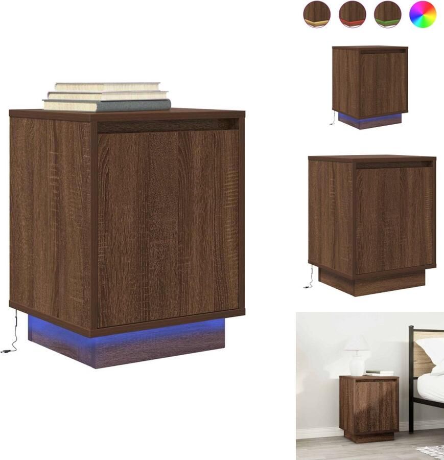 VidaXL Nachtkastje Nachtkastjes -nachtkastje Nachtkastje met LED-verlichting 38x34x50 cm bruin eiken