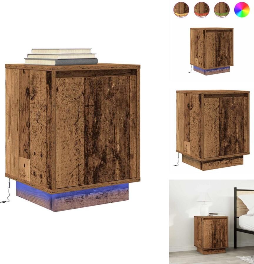 VidaXL Nachtkastje Nachtkastjes -nachtkastje Nachtkastje met LED-verlichting 38x34x50 cm oud hout