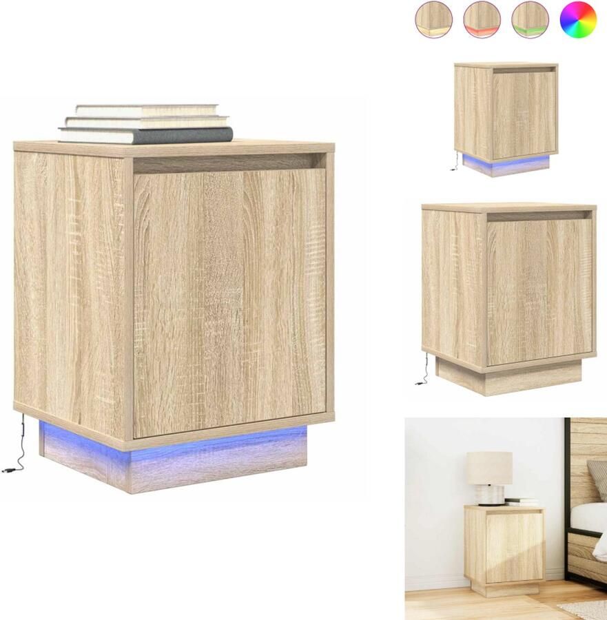 VidaXL Nachtkastje Nachtkastjes -nachtkastje Nachtkastje met led-verlichting 38x34x50 cm sonoma eikenkleurig