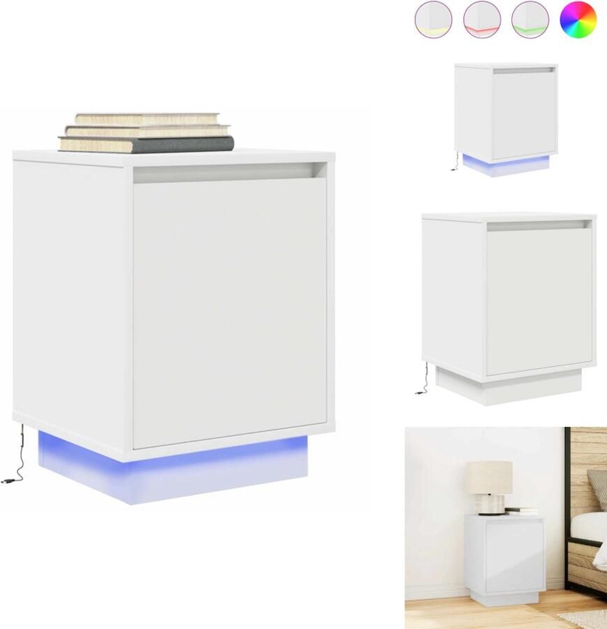 VidaXL Nachtkastje Nachtkastjes -nachtkastje Nachtkastje met LED-verlichting 38x34x50 cm wit