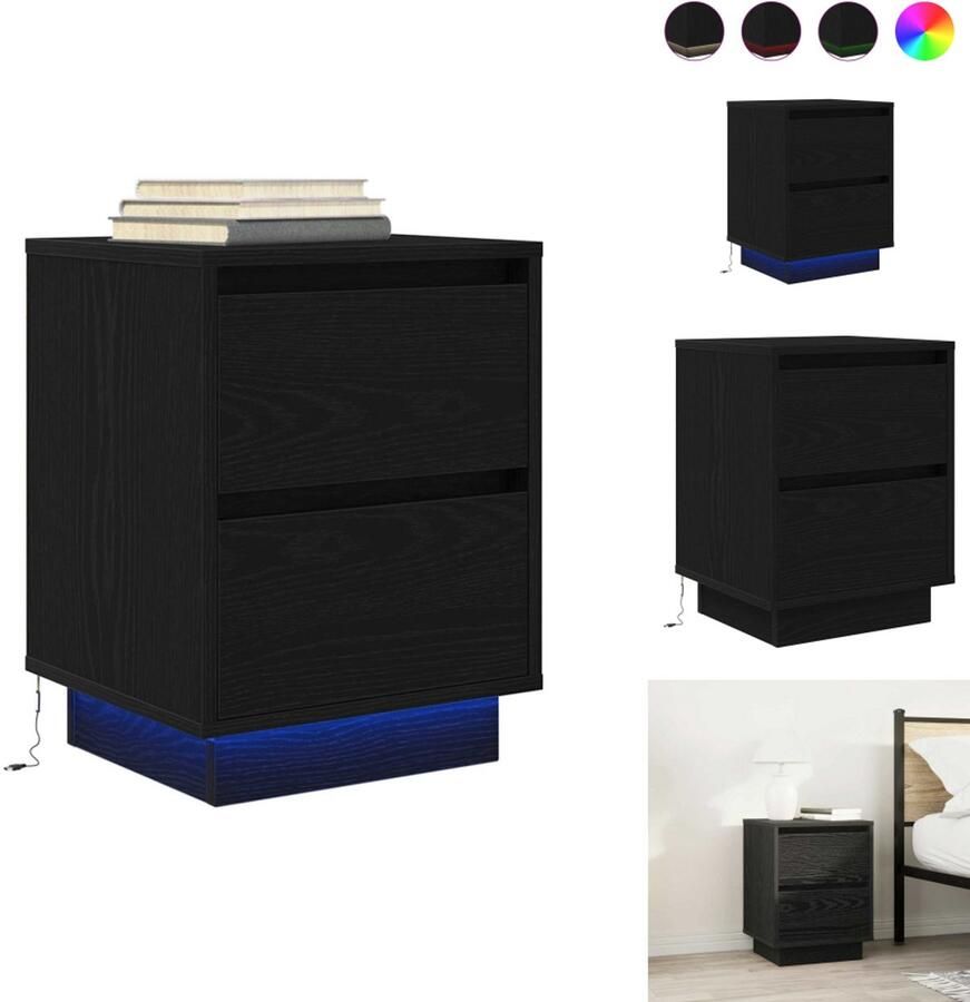 VidaXL Nachtkastje Nachtkastjes -nachtkastje Nachtkastje met LED-verlichting 38x34x50 cm zwart