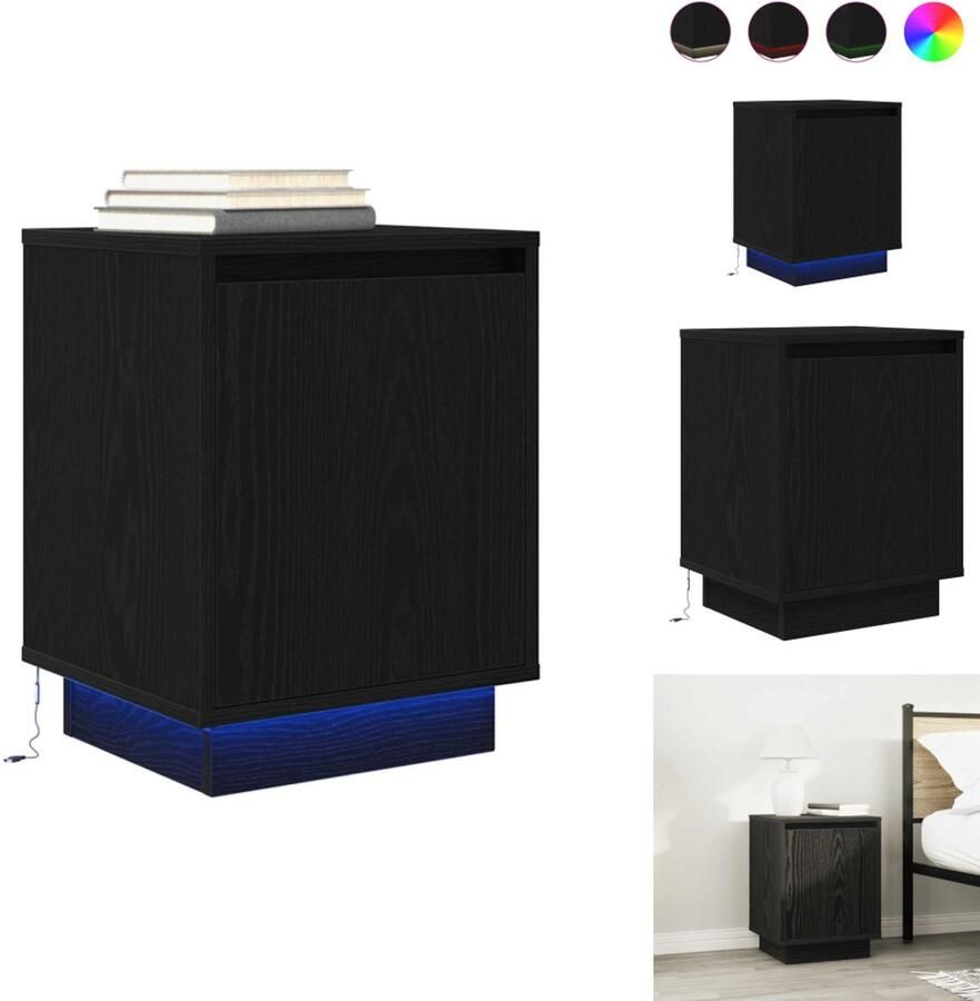 VidaXL Nachtkastje Nachtkastjes -nachtkastje Nachtkastje met LED-verlichting 38x34x50 cm zwart