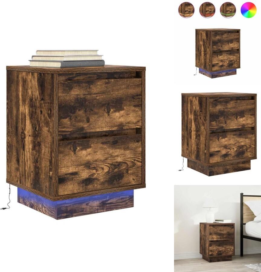 VidaXL Nachtkastje Nachtkastjes -nachtkastje Nachtkastje met LED-verlichting 38x34x50cm gerookt eikenkleurig
