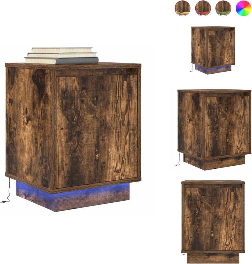VidaXL Nachtkastje Nachtkastjes -nachtkastje Nachtkastje met LED-verlichting 38x34x50cm gerookt eikenkleurig