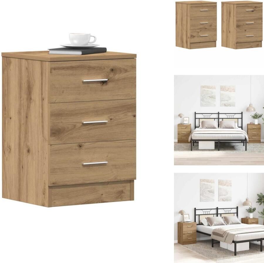 VidaXL Nachtkastje Nachtkastjes Nachtkastje Nachtkastjes 2 st 38x35x55cm bewerkt hout artisanaal eikenkleur