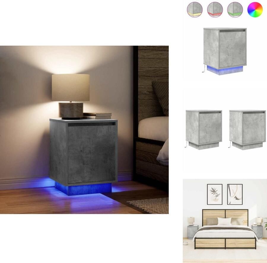 VidaXL Nachtkastje Nachtkastjes -nachtkastje Nachtkastjes met led-verlichting 2 st 38x34x50 cm betongrijs