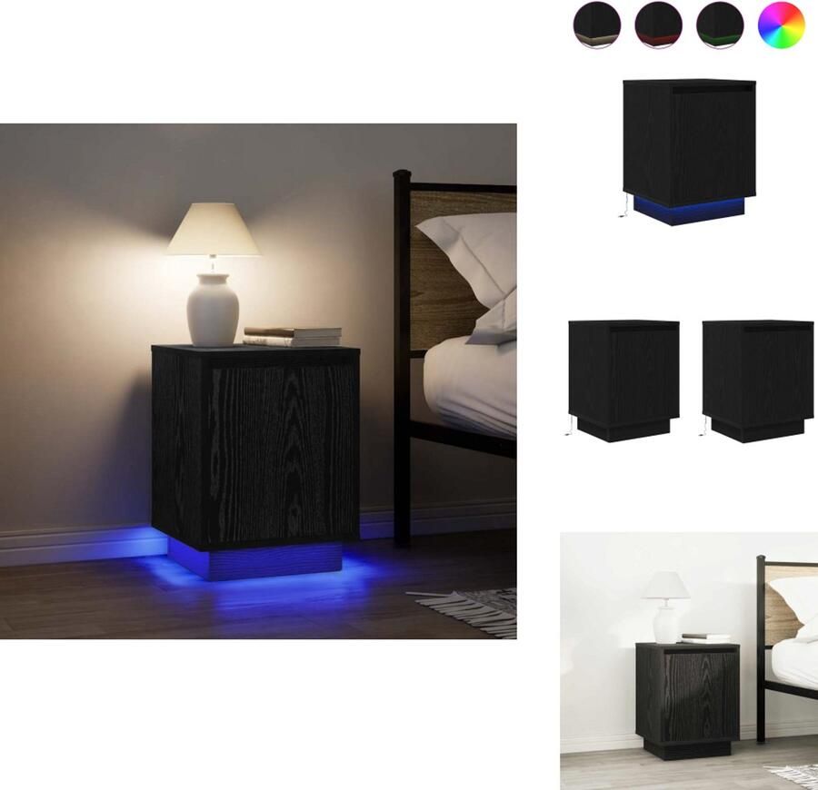 VidaXL Nachtkastje Nachtkastjes -nachtkastje Nachtkastjes met LED-verlichting 2 st 38x34x50 cm zwart