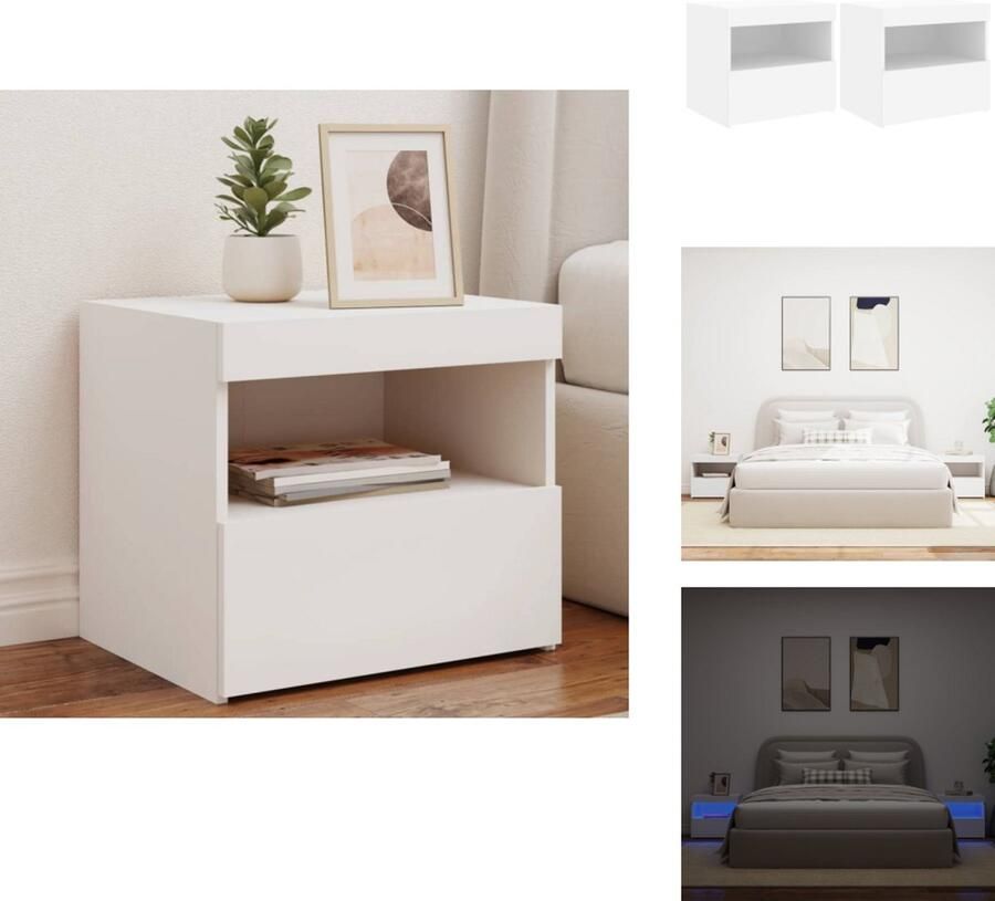 VidaXL Nachtkastje Nachtkastjes Nachtkastje Nachtkastjes met LED-verlichting 2 st 50x40x45 cm wit