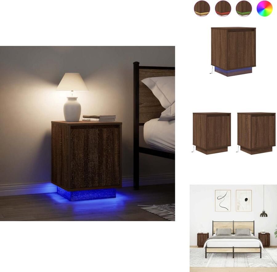 VidaXL Nachtkastje Nachtkastjes -nachtkastje Nachtkastjes met led-verlichting 2 st bruin eikenkleurig
