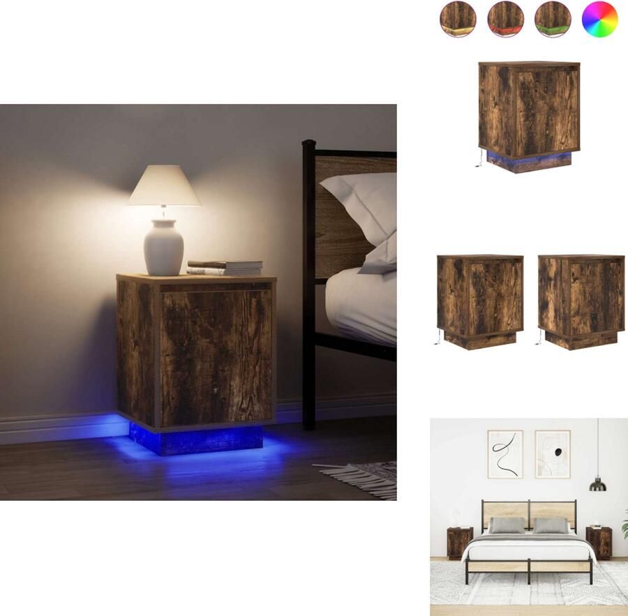 VidaXL Nachtkastje Nachtkastjes -nachtkastje Nachtkastjes met LED-verlichting 2 st gerookt eikenkleurig