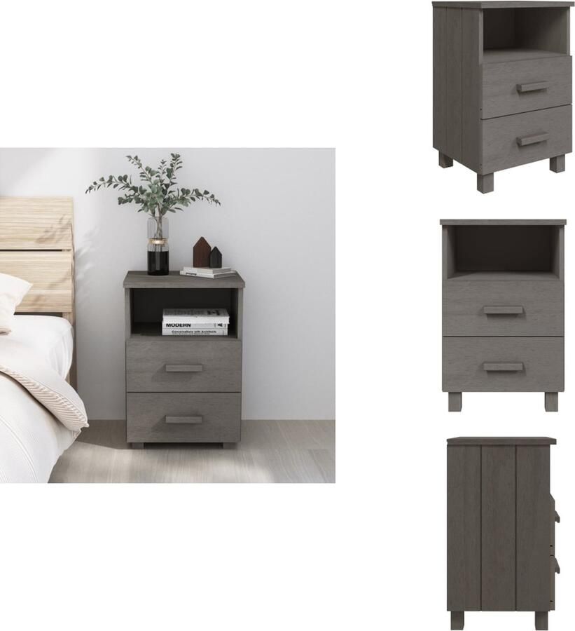 VidaXL Nachtkastje Nachtkastjes Nachtkastje Nachtkastjes Nachtkastje HAMAR 40x35x62 cm massief grenenhout lichtgrijs - Foto 2