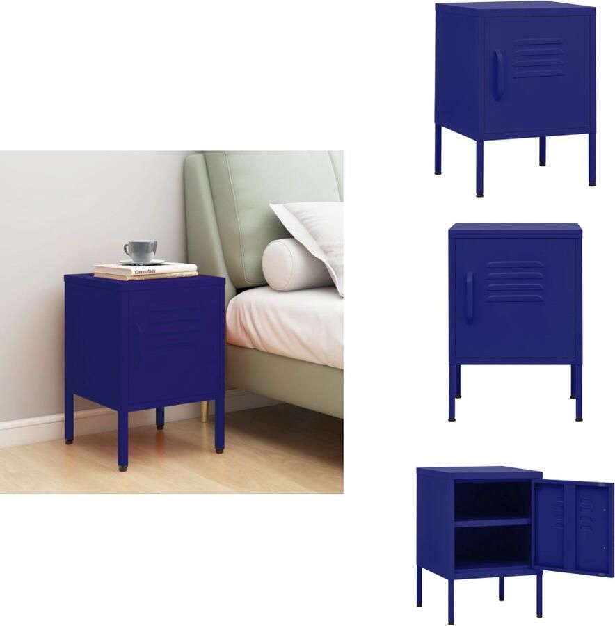 VidaXL Nachtkastje Nachtkastjes Nachttafel Nachttafels Nachtkastje 35x35x51 cm staal marineblauw - Foto 3