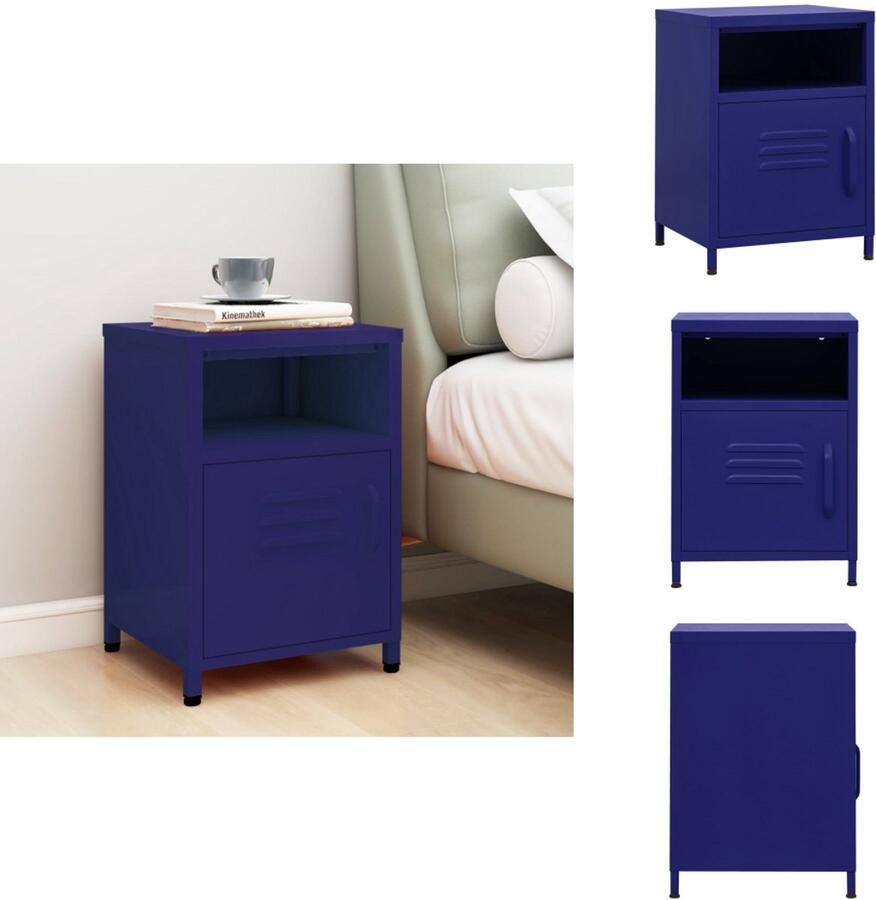 VidaXL Nachtkastje Nachtkastjes Nachttafel Nachttafels Nachtkastje 35x35x51 cm staal marineblauw - Foto 2