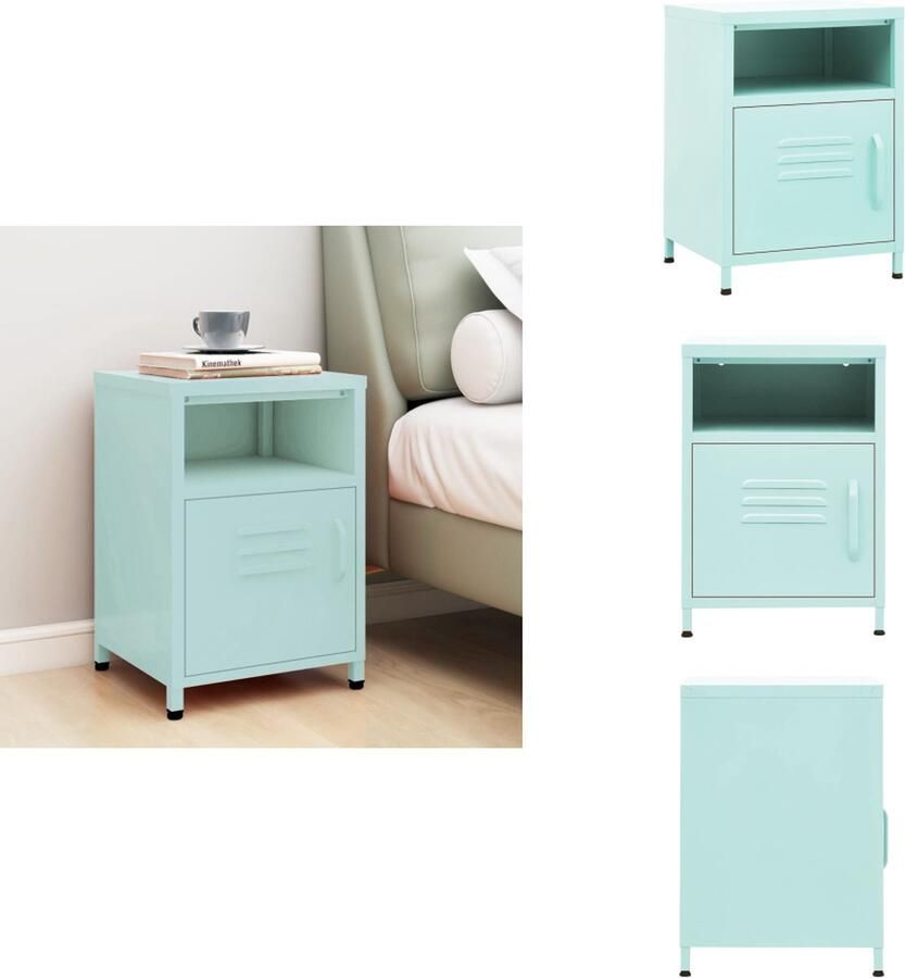 VidaXL Nachtkastje Nachtkastjes Nachttafel Nachttafels Nachtkastje 35x35x51 cm staal mintkleurig
