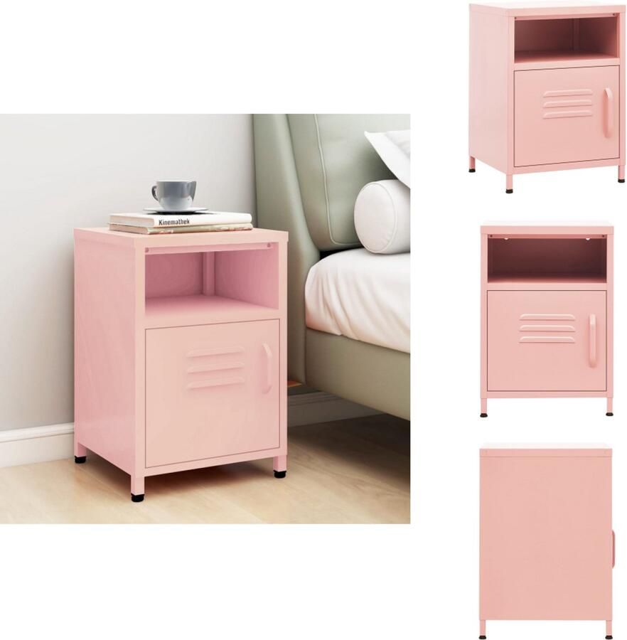 VidaXL Nachtkastje Nachtkastjes Nachttafel Nachttafels Nachtkastje 35x35x51 cm staal roze