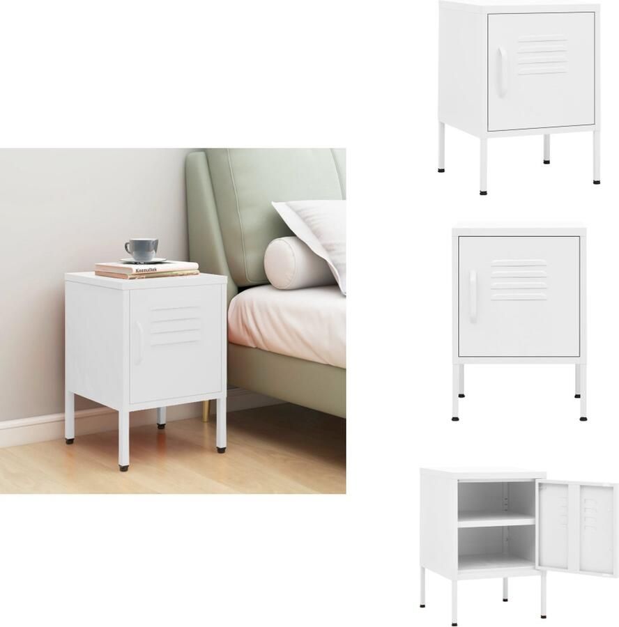 VidaXL Nachtkastje Nachtkastjes Nachttafel Nachttafels Nachtkastje 35x35x51 cm staal wit