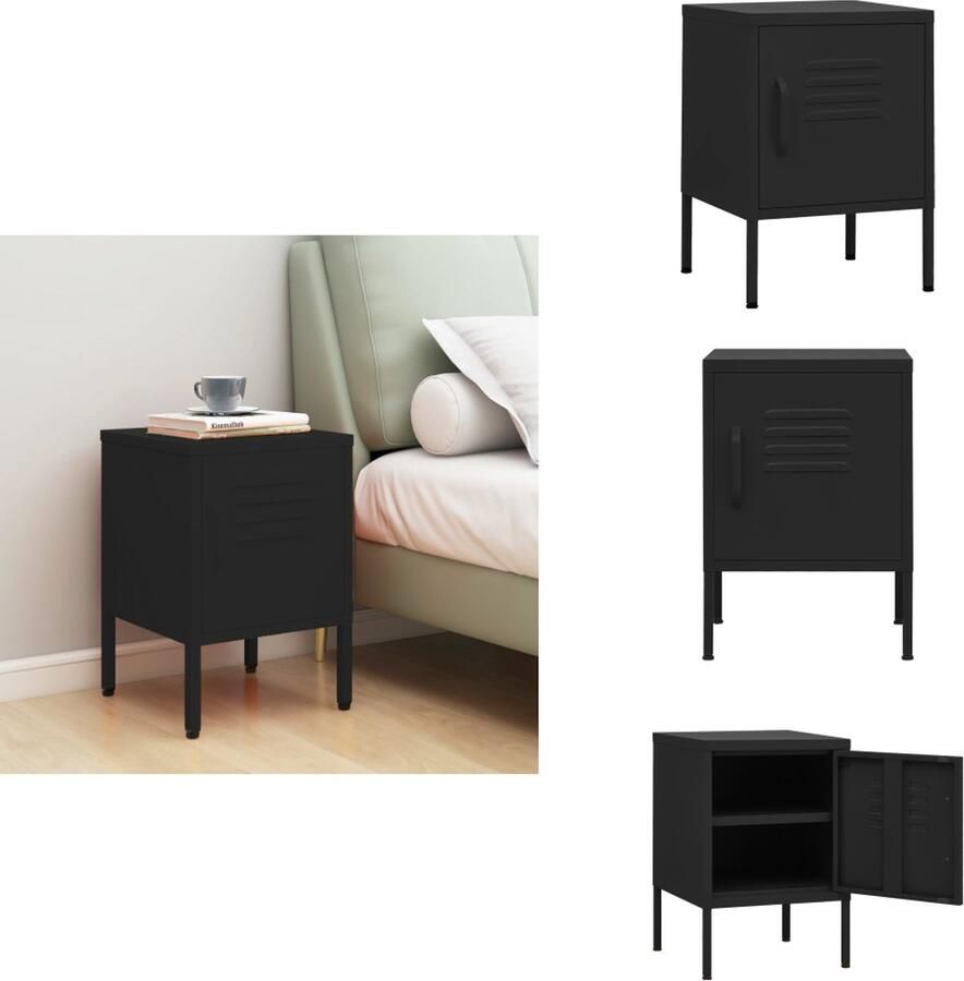VidaXL Prolenta Premium Nachtkastje 35x35x51 cm staal zwart - Foto 3