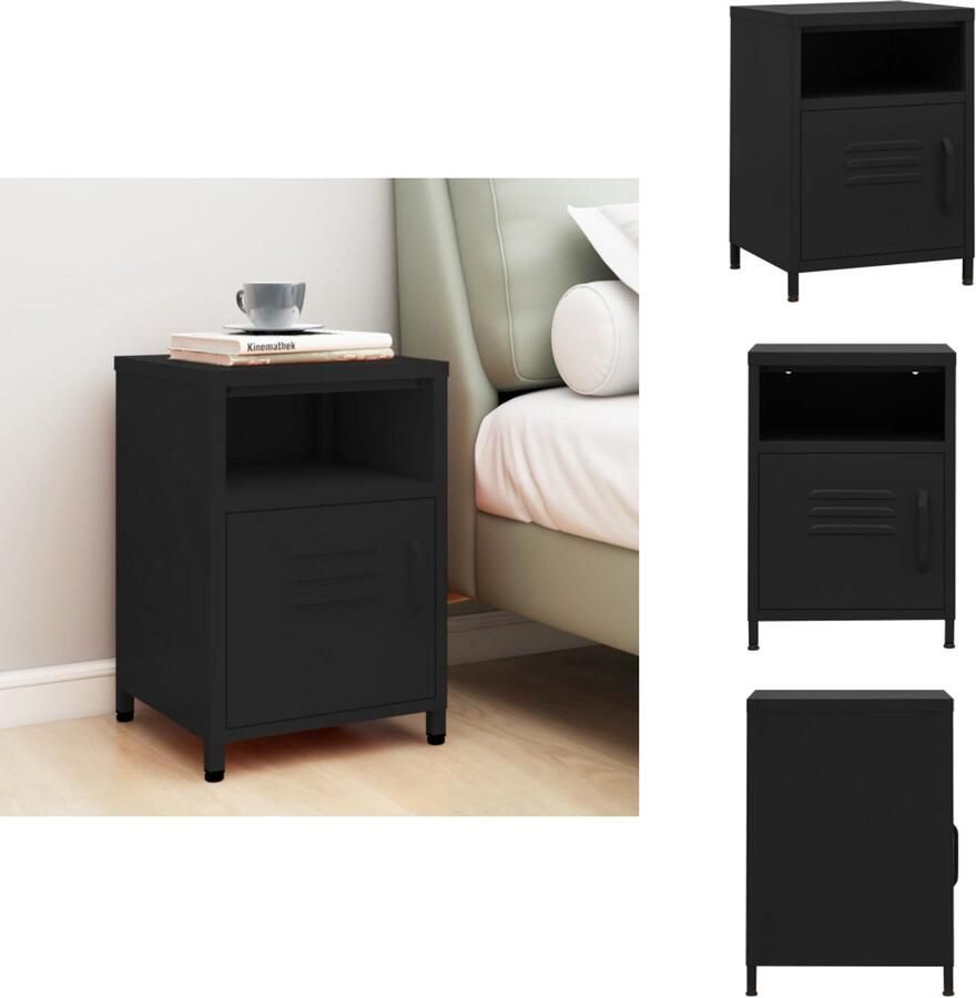 VidaXL Nachtkastje Nachtkastjes Nachttafel Nachttafels Nachtkastje 35x35x51 cm staal zwart - Foto 2