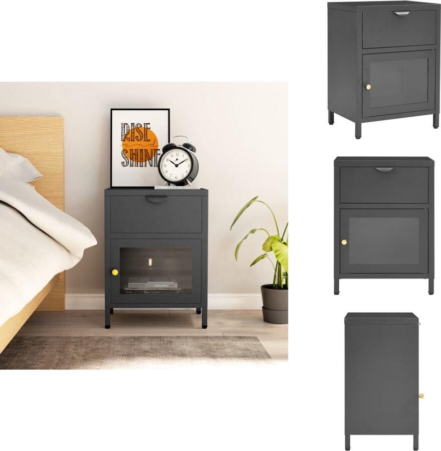 VidaXL Nachtkastje Nachtkastjes Nachttafel Nachttafels Nachtkastje 40x30x54-5 cm staal en glas antracietkleurig