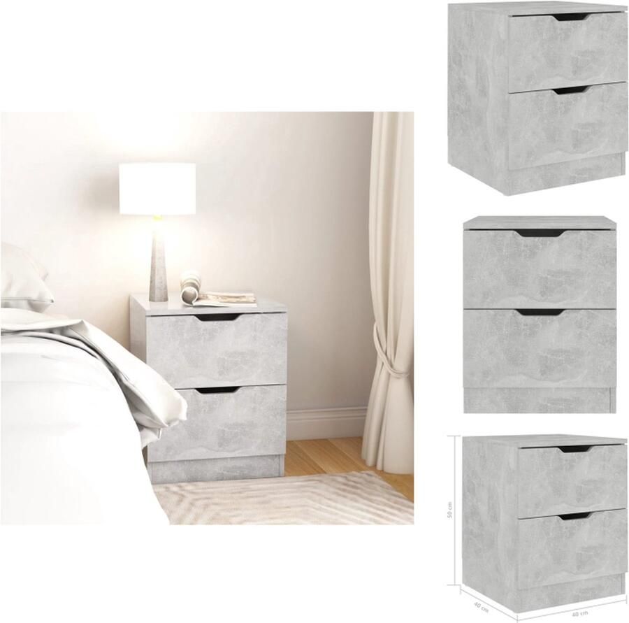 VidaXL Nachtkastje Nachtkastjes Nachttafel Nachttafels Nachtkastje 40x40x50 cm bewerkt hout betongrijs