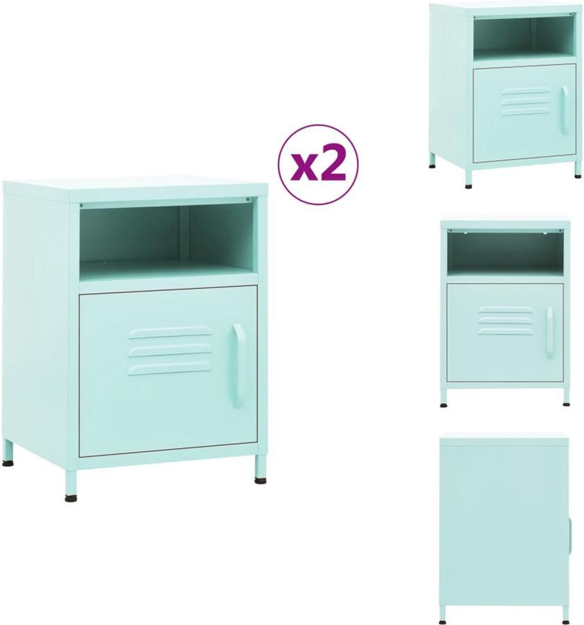 VidaXL Nachtkastje Nachtkastjes Nachttafel Nachttafels Nachtkastjes 2 st 35x35x51 cm staal mintkleurig